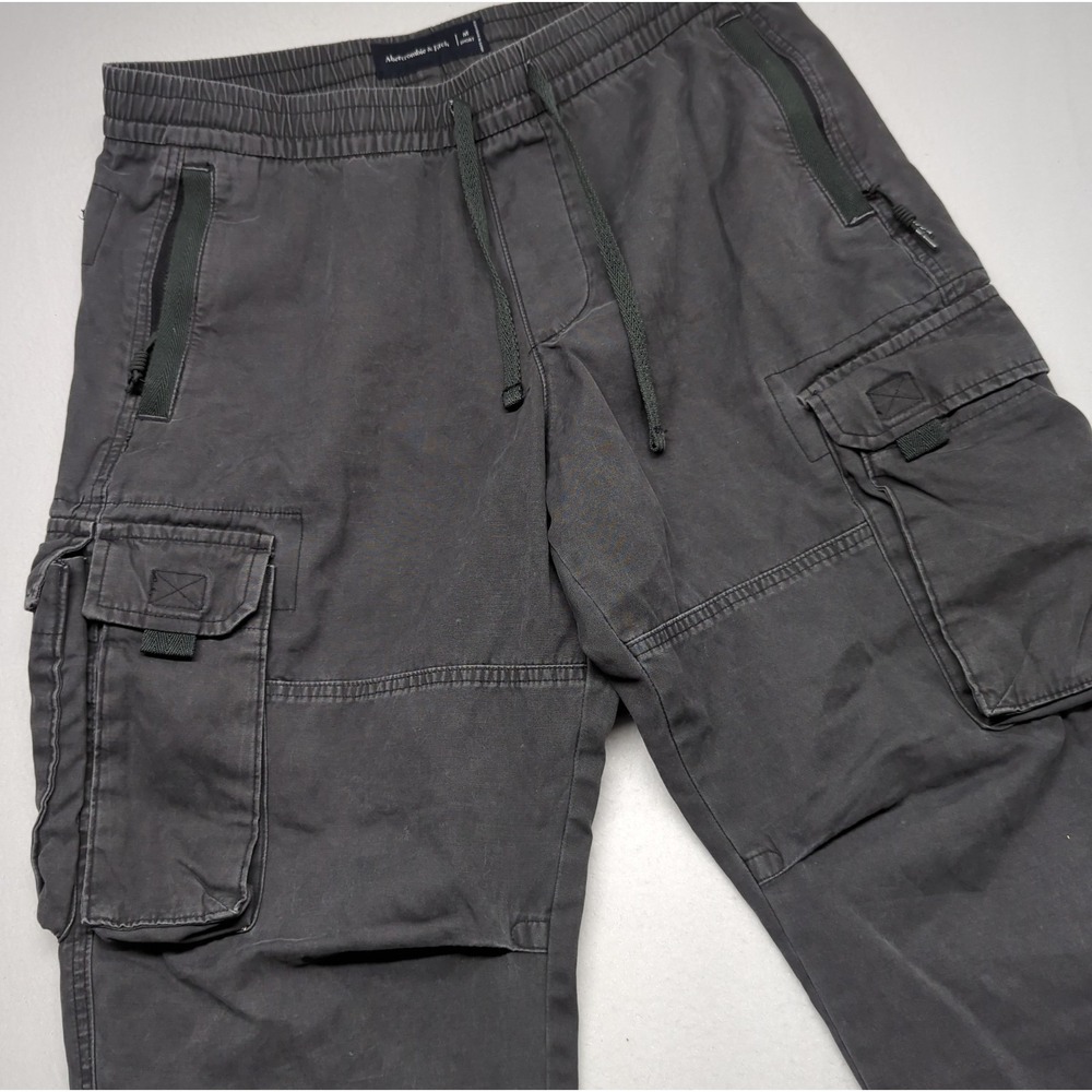 Abercrombie & Fitch Loose Cargo Jogger Pants Mens M Gray Drawstring Waist Short